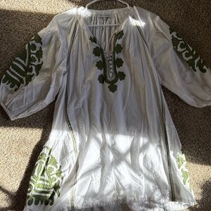 Embroidered White and Green Women's Cover up